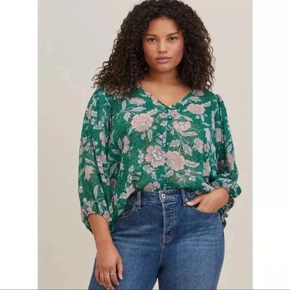Torrid Chiffon Lurex Button-Up Blouse - Picture 1 of 8